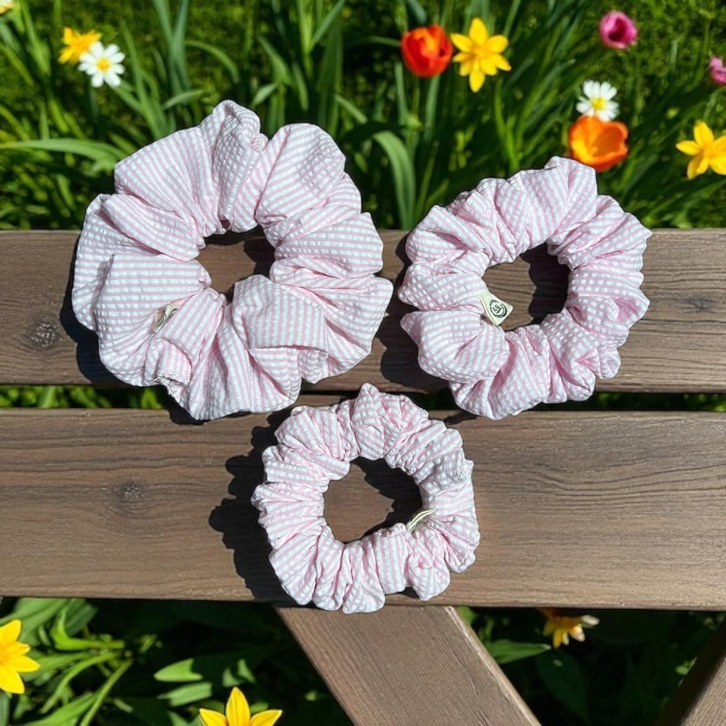 Élise Scrunchies Seasucker Gingham-Red (Set of 3)