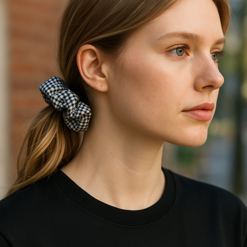 Élise Scrunchies Gingham-Black (Set of 3)