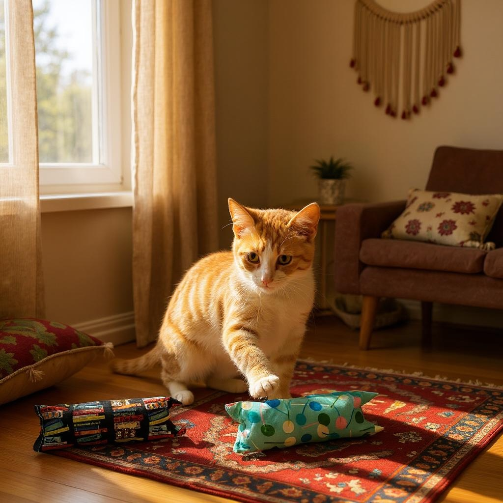 "LitCharm catnip kicker toy with book club (Rifle Paper Co.) print cat front")