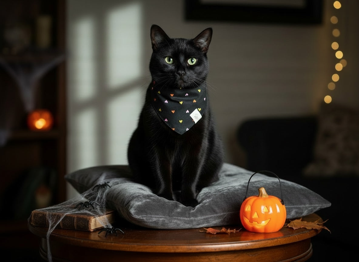 Halloween Midnight Heart Snap-Button Cat Bandana