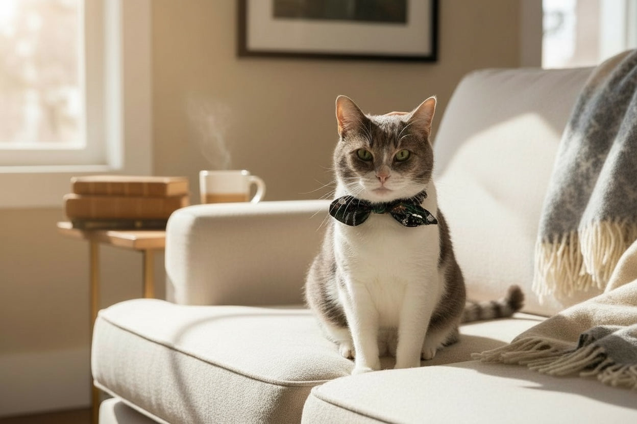 Cat Scrunchie Collar with Bunny Ear Bow - Rose Forest