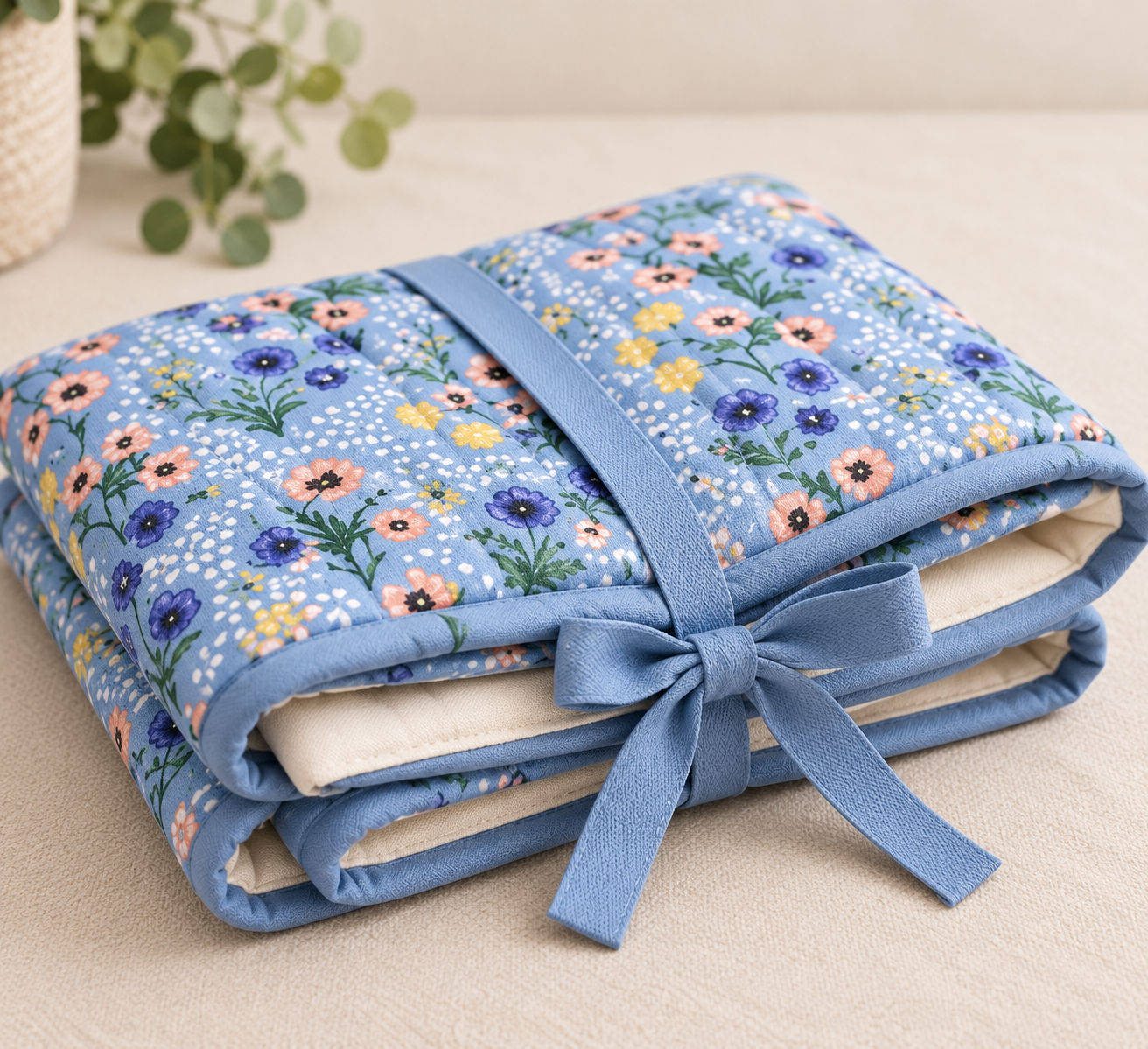 Blue Meadow Quilted Cat Duvet