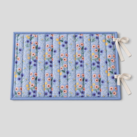 French Duvet Quilted Cat Bed in Rifle Paper Co. Floral - Blue Meadow