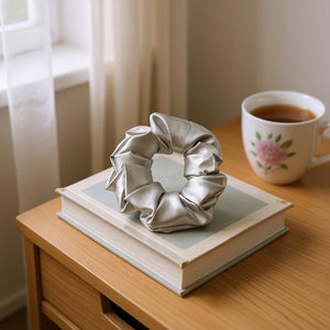 Chloé Satin Scrunchies-Silver (Set of 3)