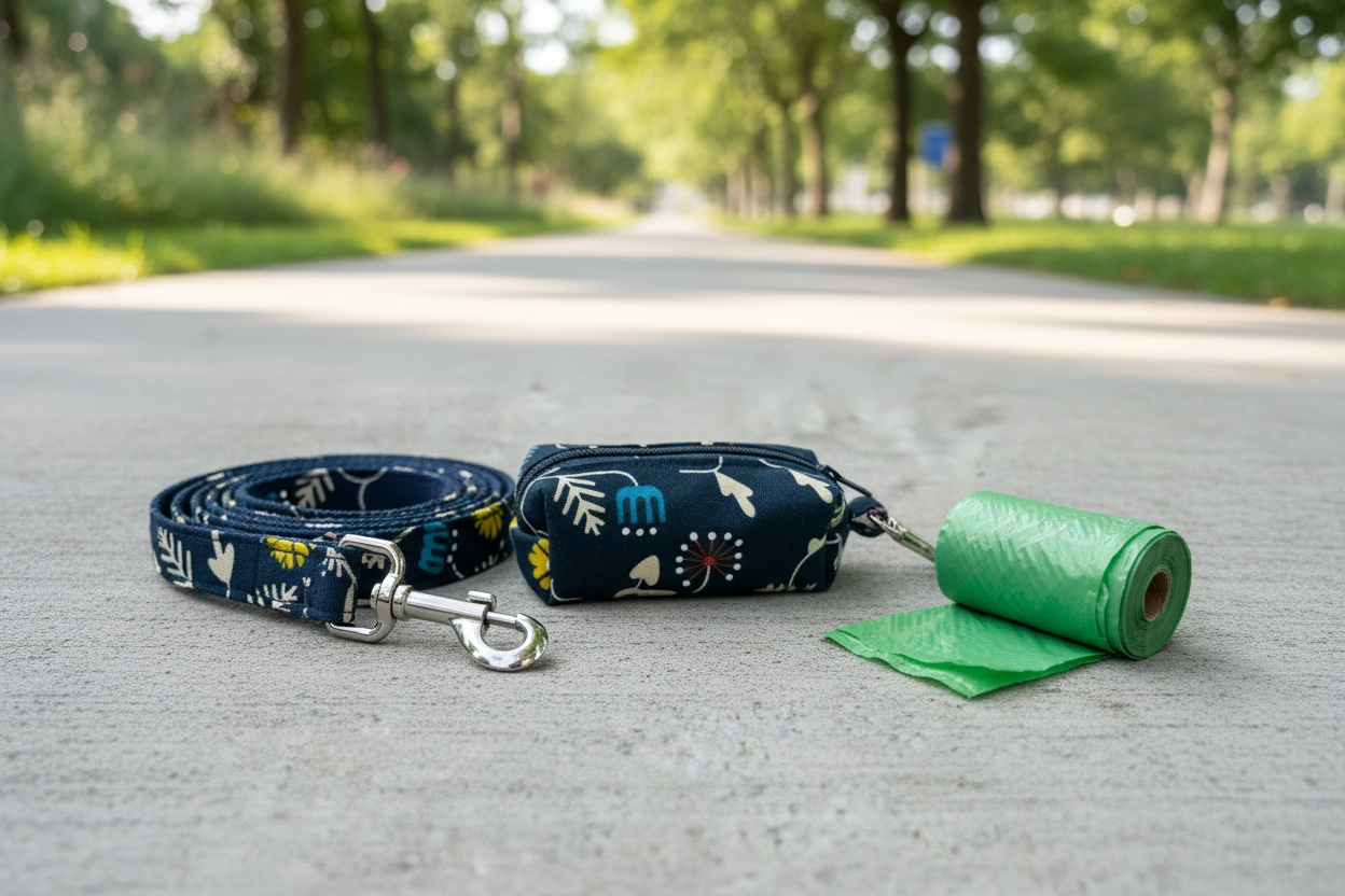 Navy floral dog poop bag holder 