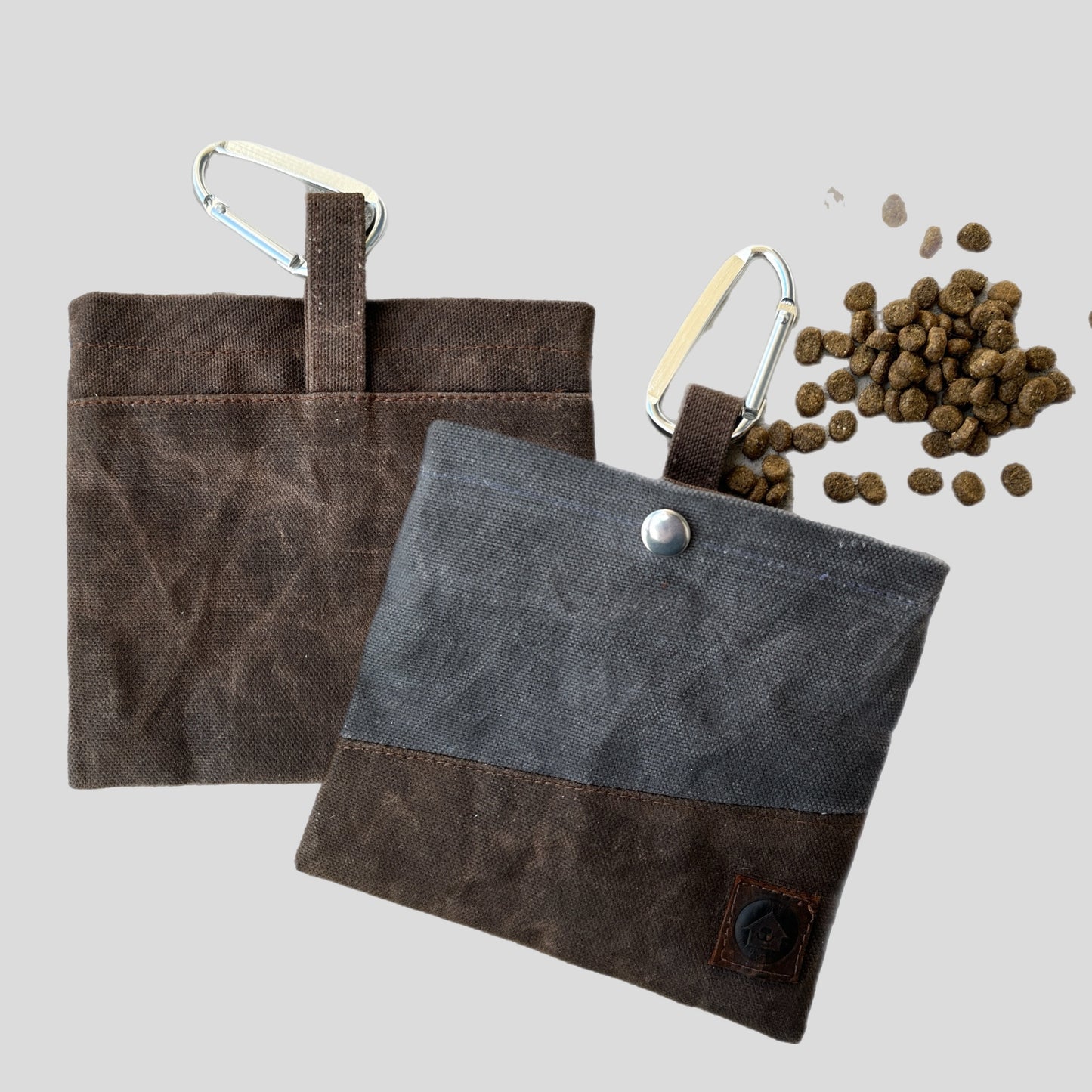 BlockBuddy Waxed Canvas Dog Treat Bag-Brown & Gray