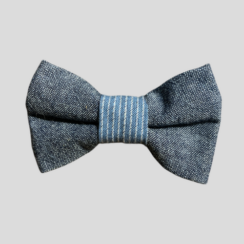 Louis Cat Bow Tie-Chambray & Stripe