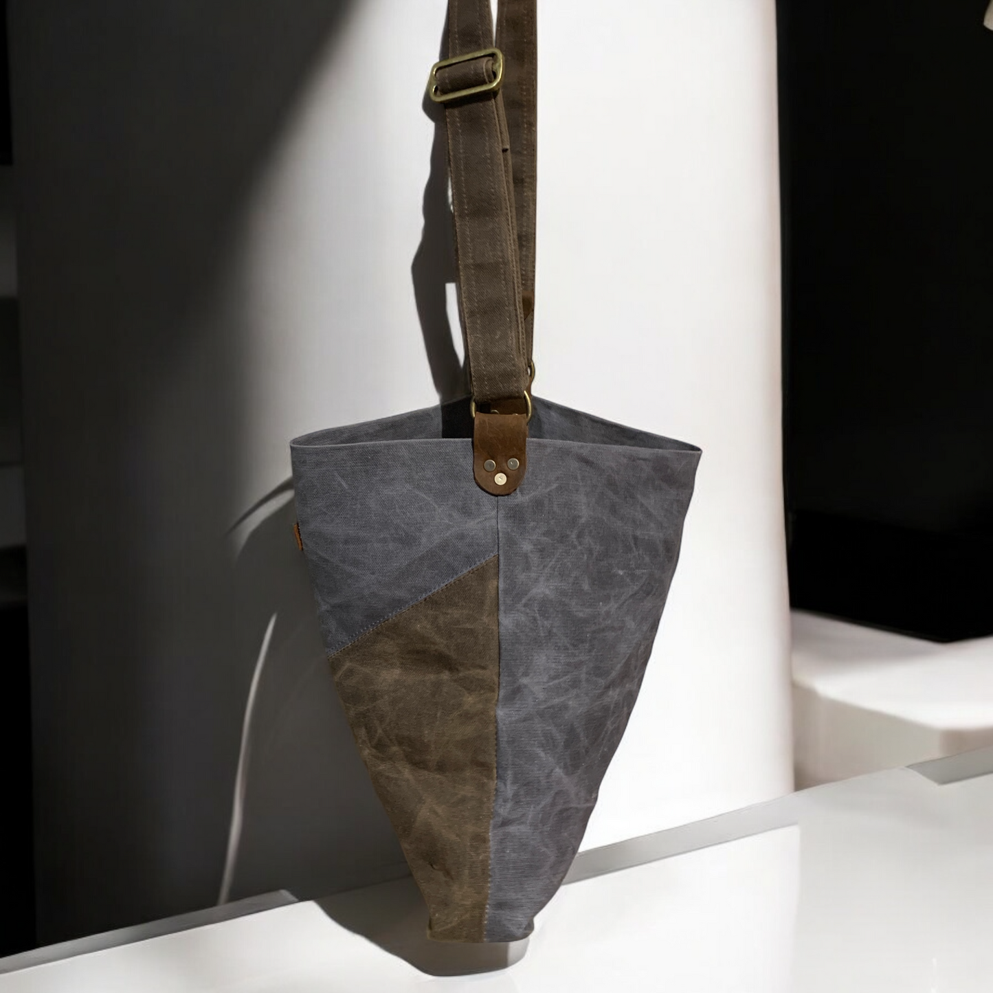 DualShade Waxed Canvas Crossbody Bag-Gray & Brown