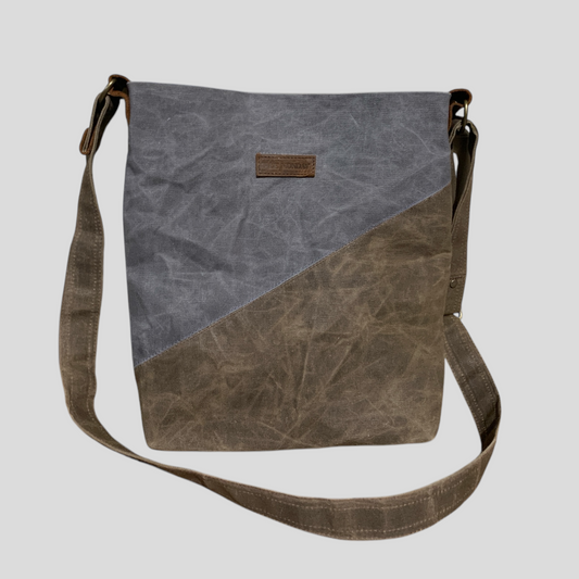 DualShade Waxed Canvas Crossbody Bag-Gray & Brown