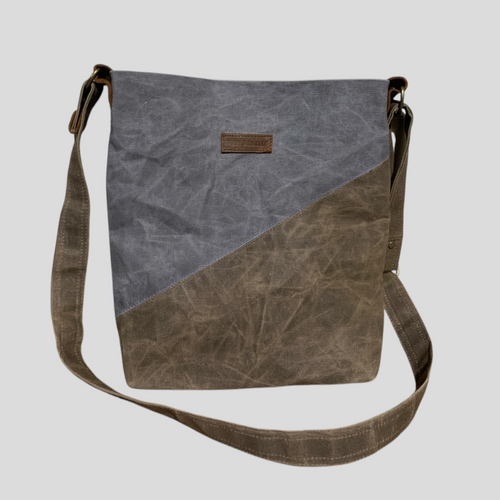 ANDREW WAXED CROSSBODY BAG-GRAY & BROWN