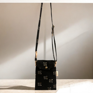 Matt-Crossbody Cell Phone Bag with Adjustable Strap-Black Triangles