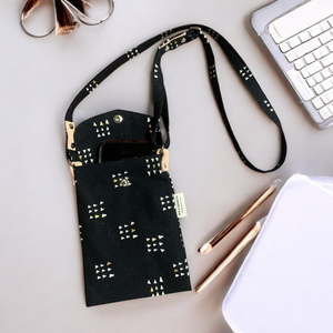 Matt-Crossbody Cell Phone Bag with Adjustable Strap-Black Triangles