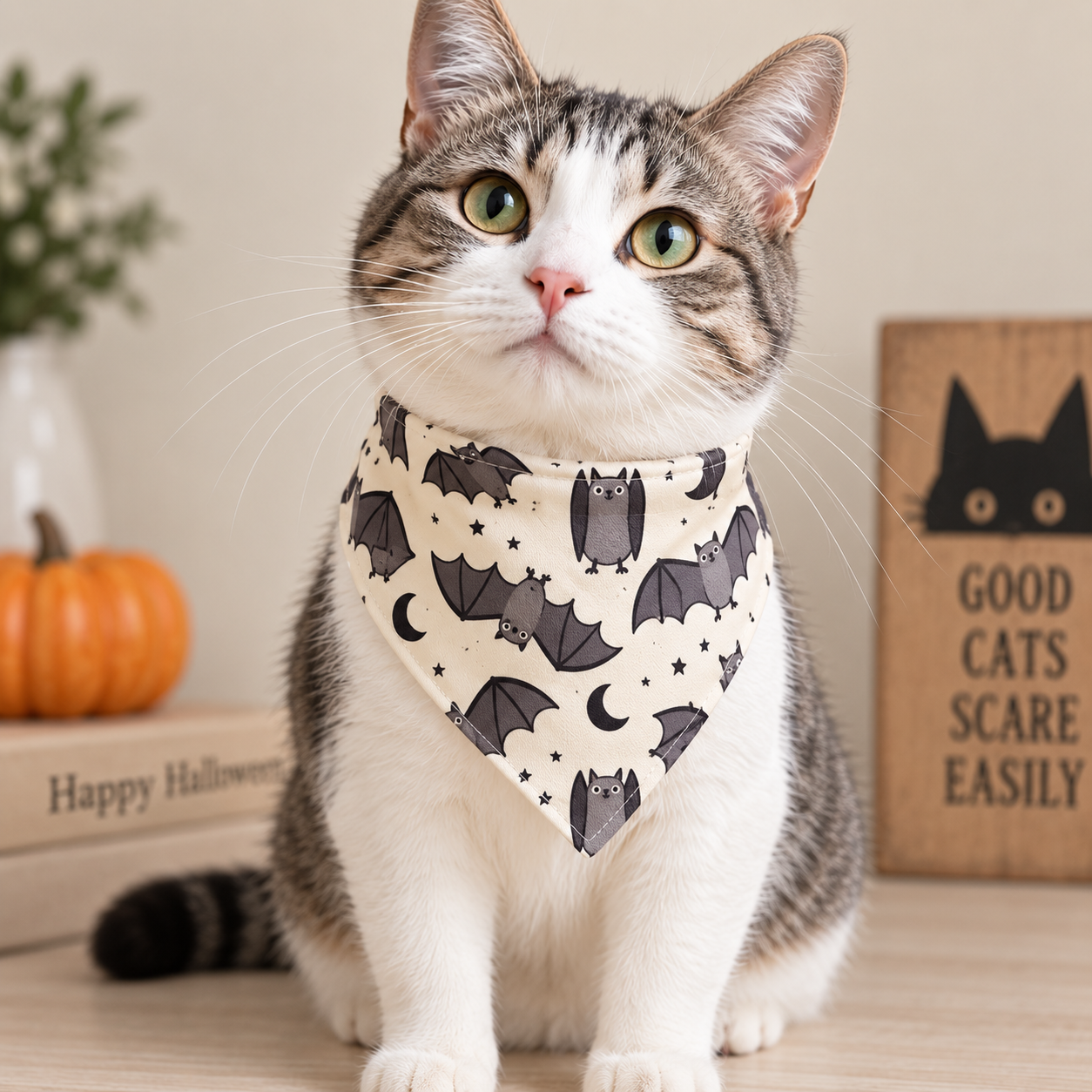 Moon Bat Halloween Snap-Button Cat Bandana