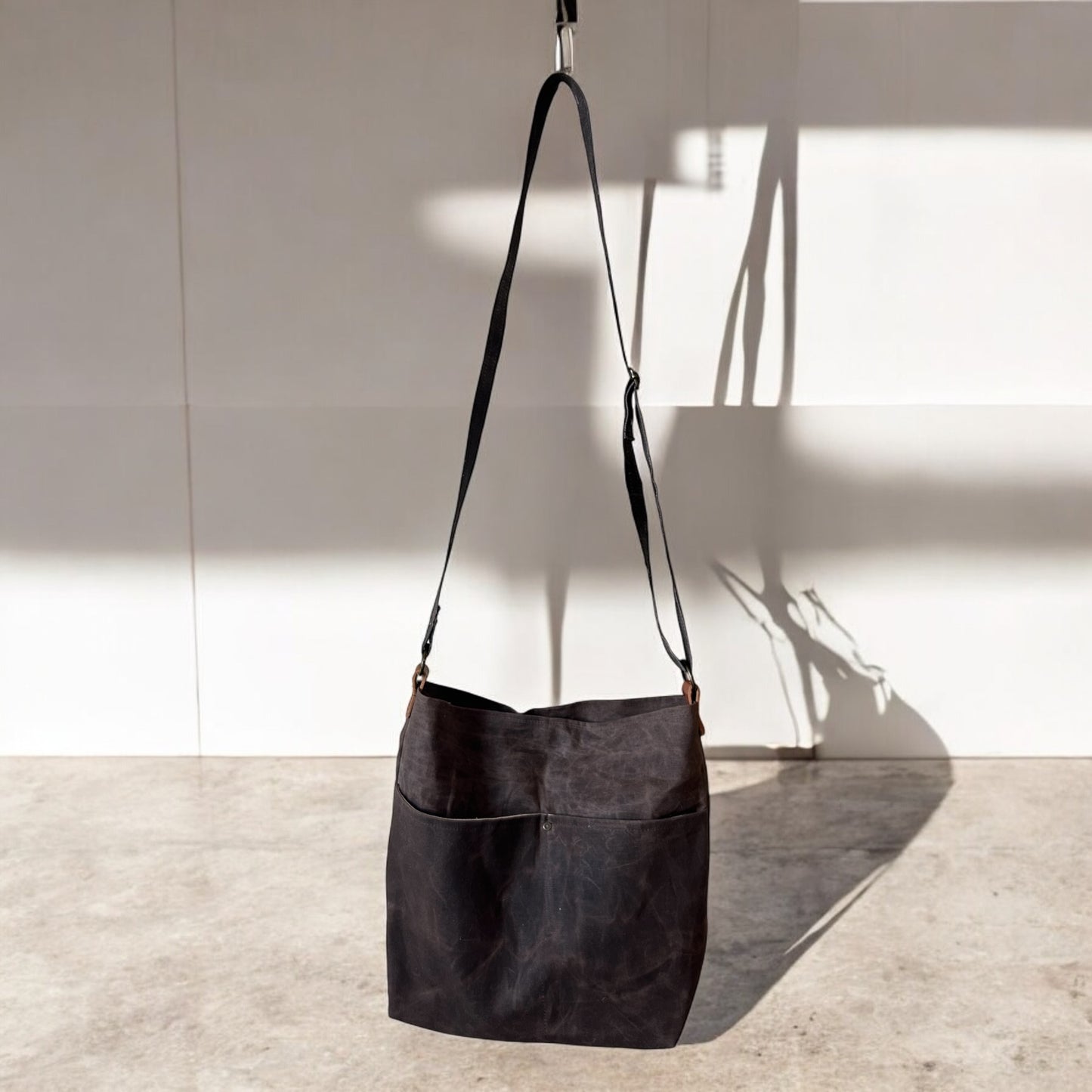 RusticWander Waxed Canvas Crossbody Bag-Brown