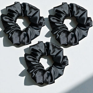 Chloé Satin Scrunchies-Charcoal (Set of 3)