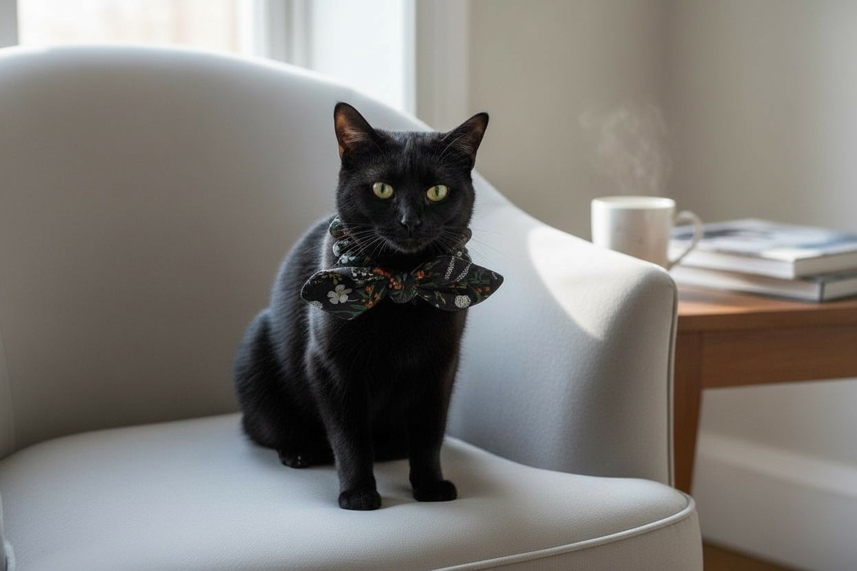 Cat Scrunchie Collar with Bunny Ear Bow - Rose Forest