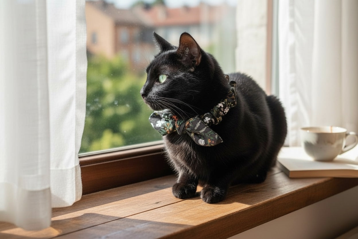 Cat Scrunchie Collar with Bunny Ear Bow - Rose Forest