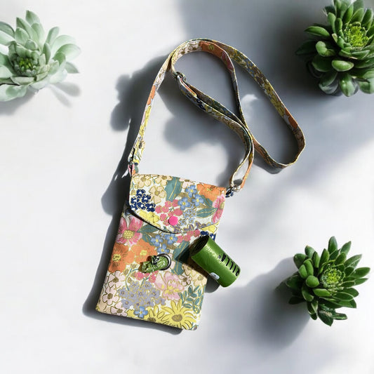 "WalkSavvy dog walking bag with English Rose | Mimi Blush Canvas Metallic (Rifle Paper Co.) print")