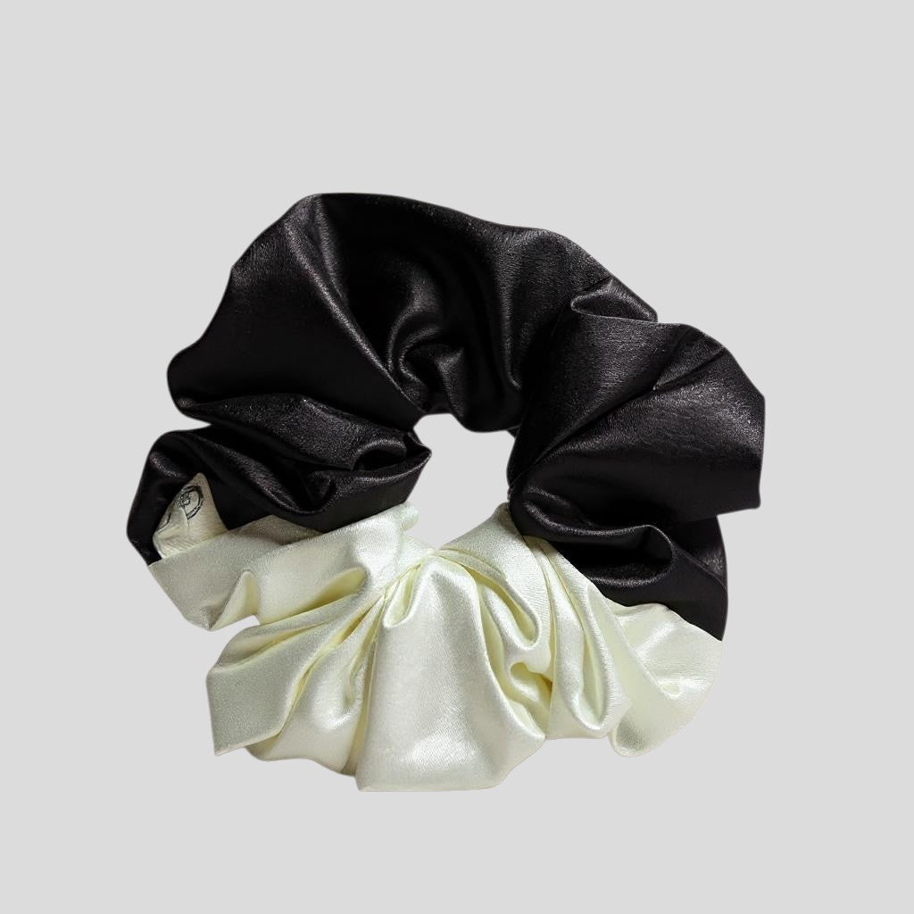 Ivy Colorblock Satin Scrunchies-Black & White (Set of 3)