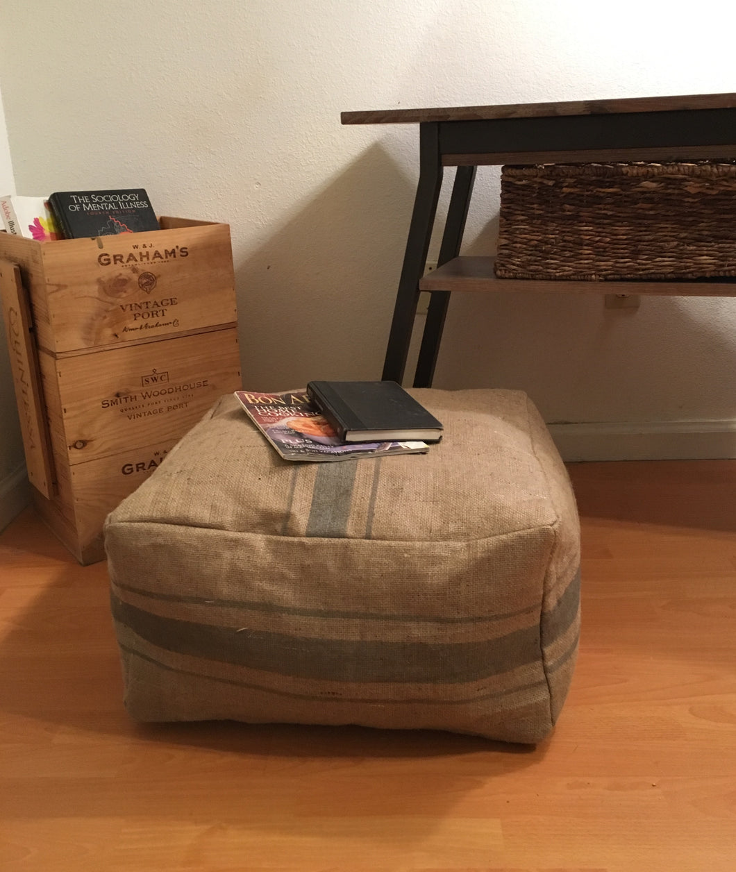 Lucca Rustic Burlap Pouf - Cover Only